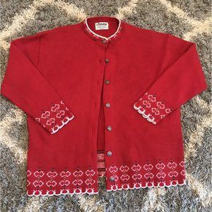 Vintage Amana Womens Red Cardigan Sweater Wool Mil